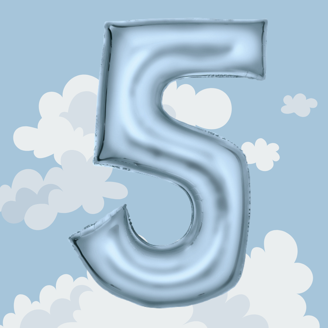 FOIL BALLOON LARGE PASTEL BLUE FIVE 5