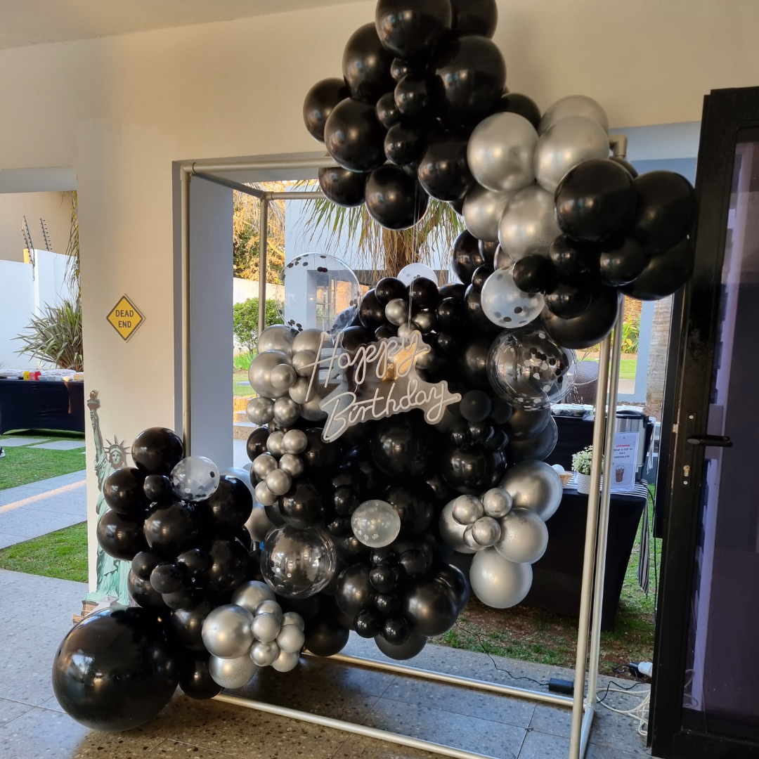 Organic Balloon Garland in Box Frame with LED sign