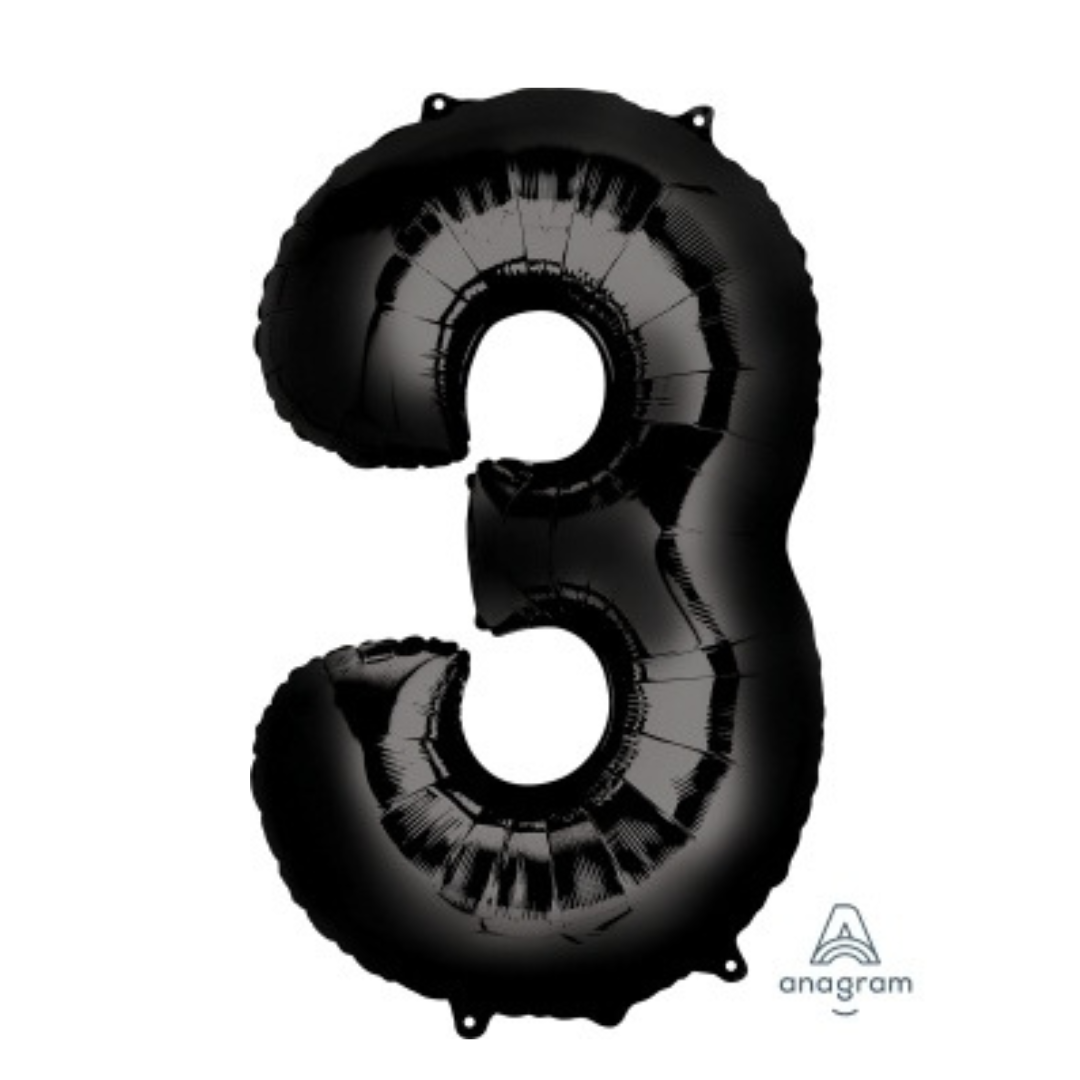 FOIL BALLOON LARGE BLACK THREE 3