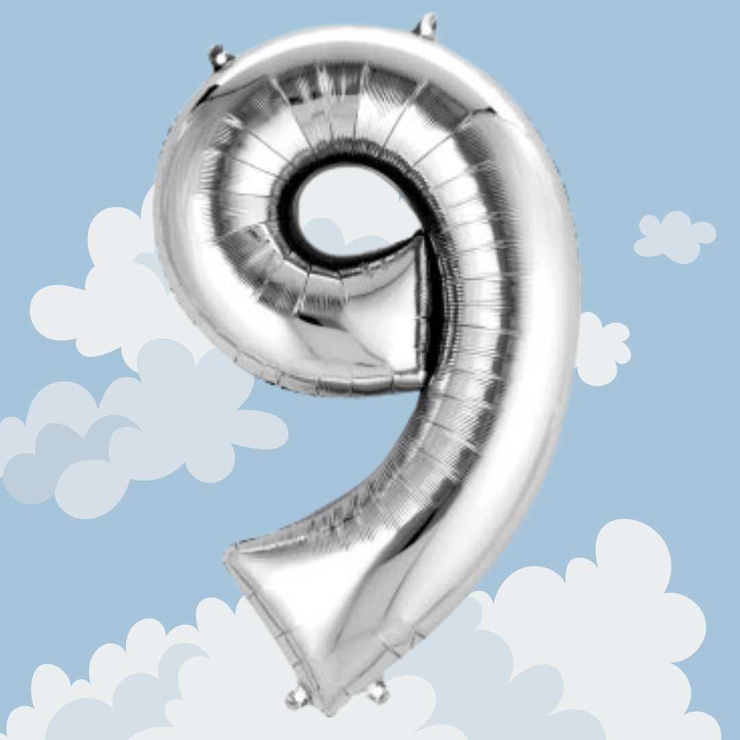 FOIL BALLOON LARGE SILVER NINE 9