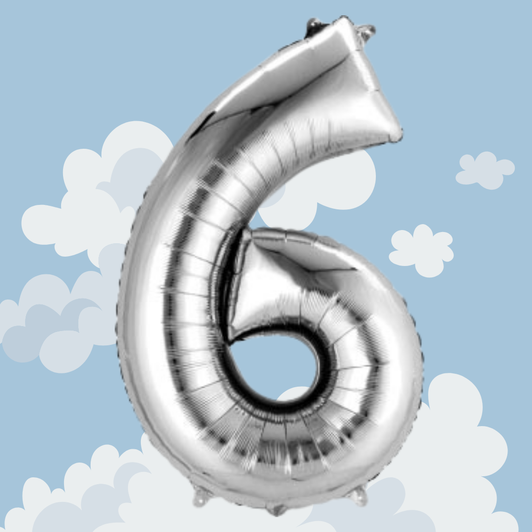 FOIL BALLOON LARGE SILVER SIX 6