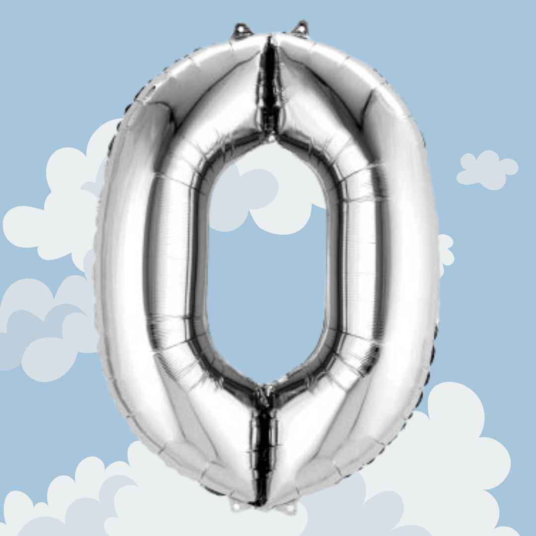 FOIL BALLOON LARGE SILVER ZERO 0