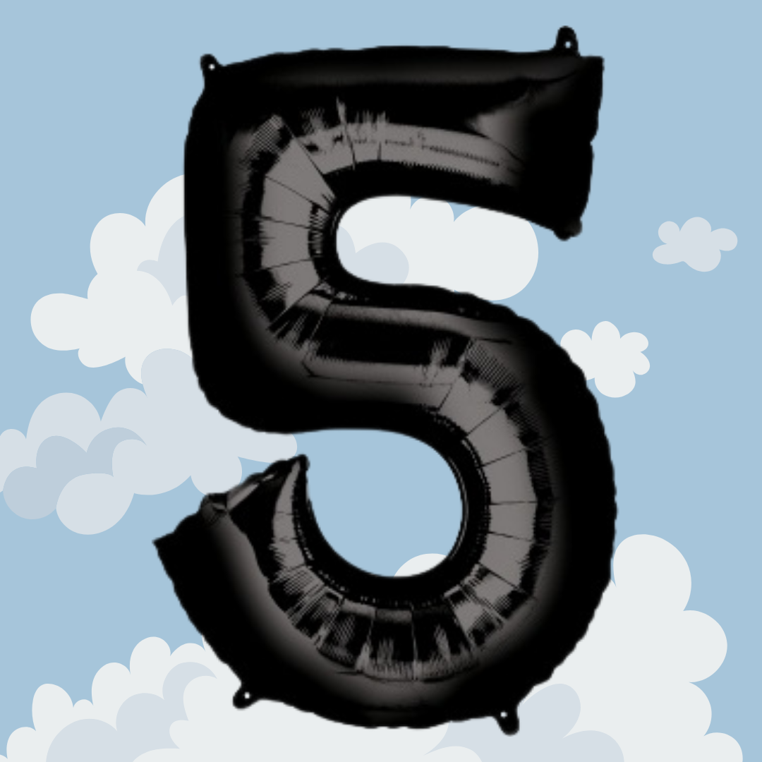FOIL BALLOON LARGE BLACK FIVE 5