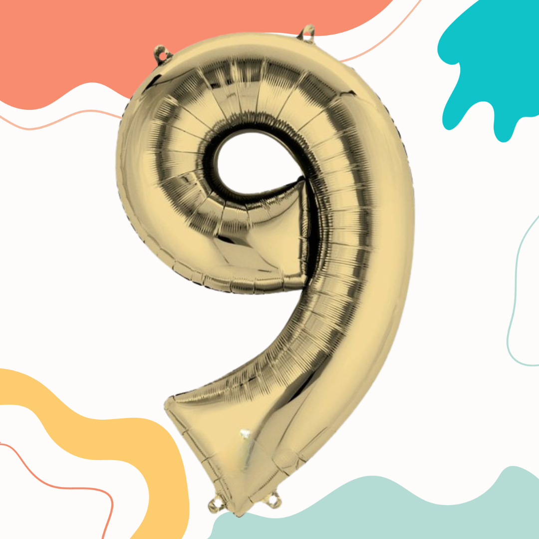 FOIL BALLOON LARGE WHITE GOLD NINE 9