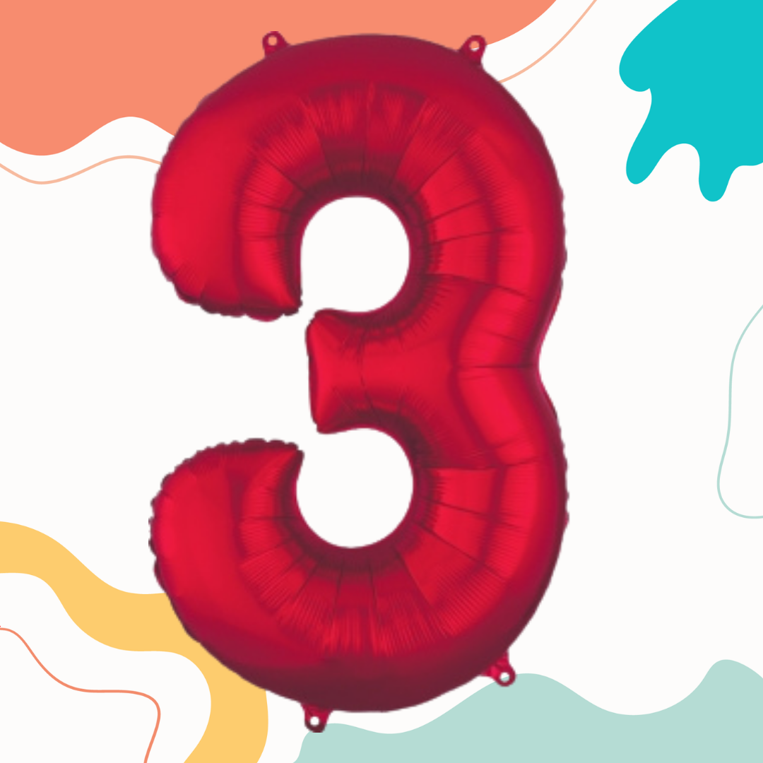 FOIL BALLOON LARGE RED THREE 3