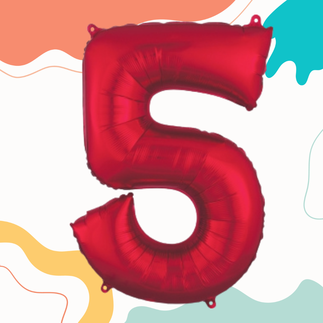 FOIL BALLOON LARGE RED FIVE 5