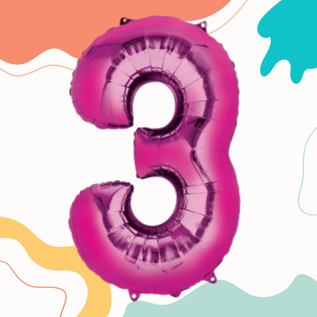 FOIL BALLOON LARGE CERISE PINK THREE 3