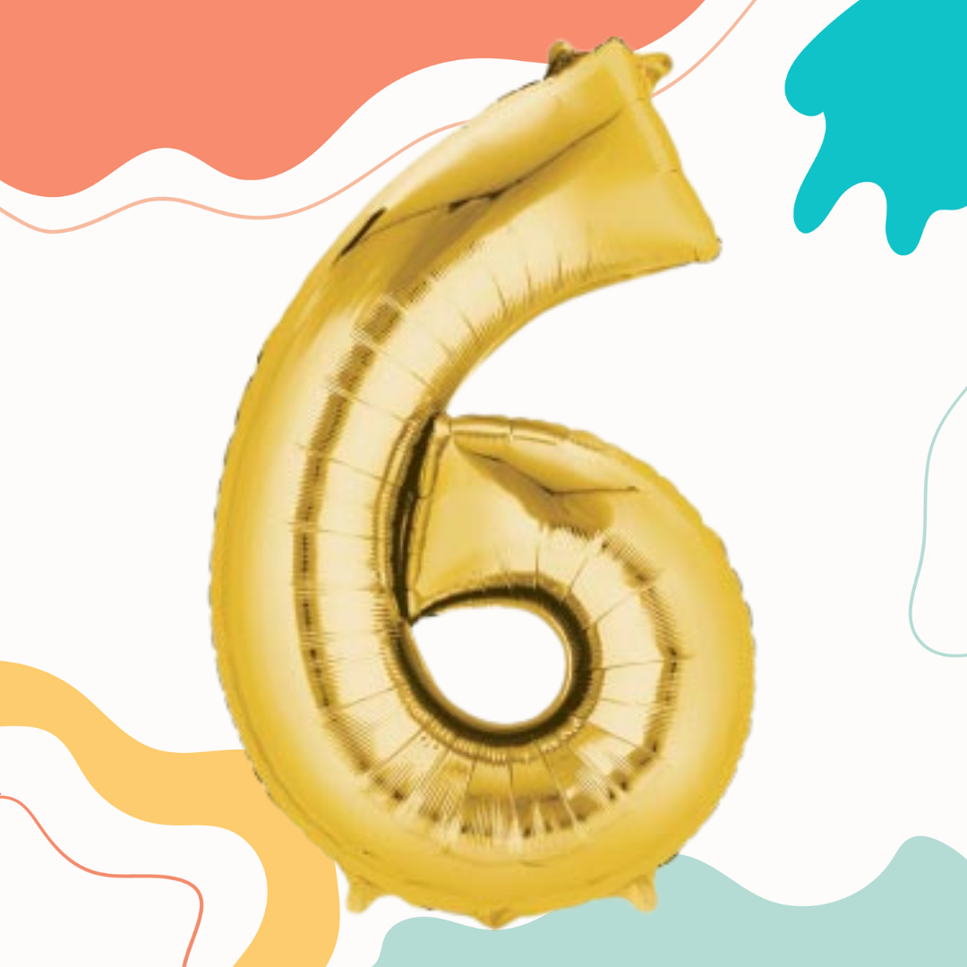 FOIL BALLOON LARGE YELLOW GOLD SIX 6