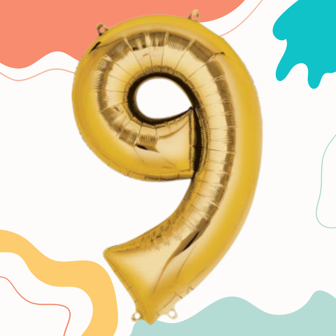 FOIL BALLOON LARGE YELLOW GOLD NINE 9