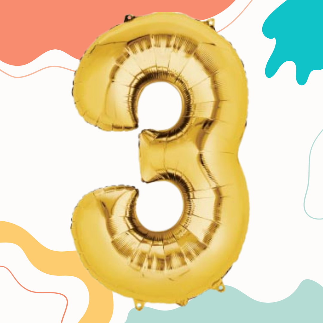 FOIL BALLOON LARGE YELLOW GOLD THREE 3
