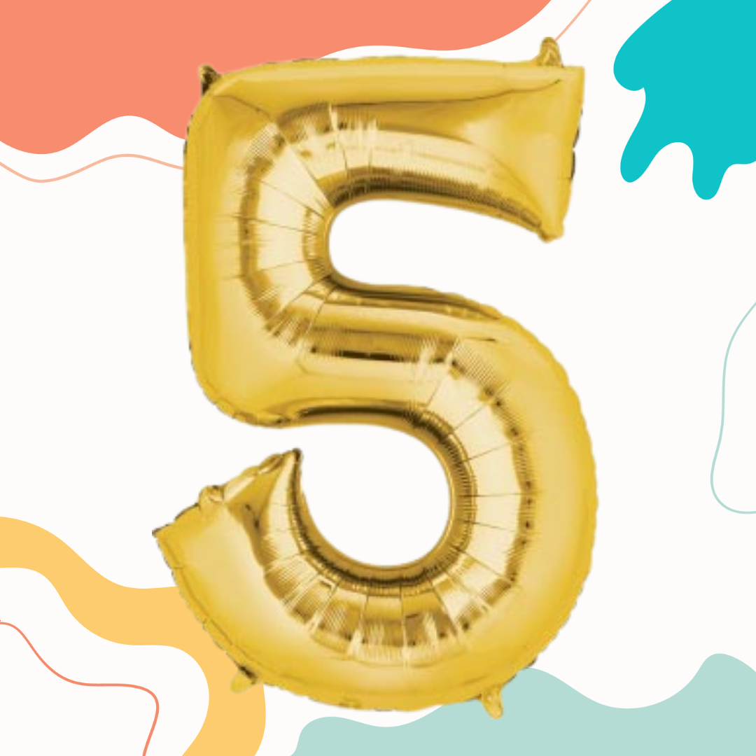 FOIL BALLOON LARGE YELLOW GOLD FIVE 5
