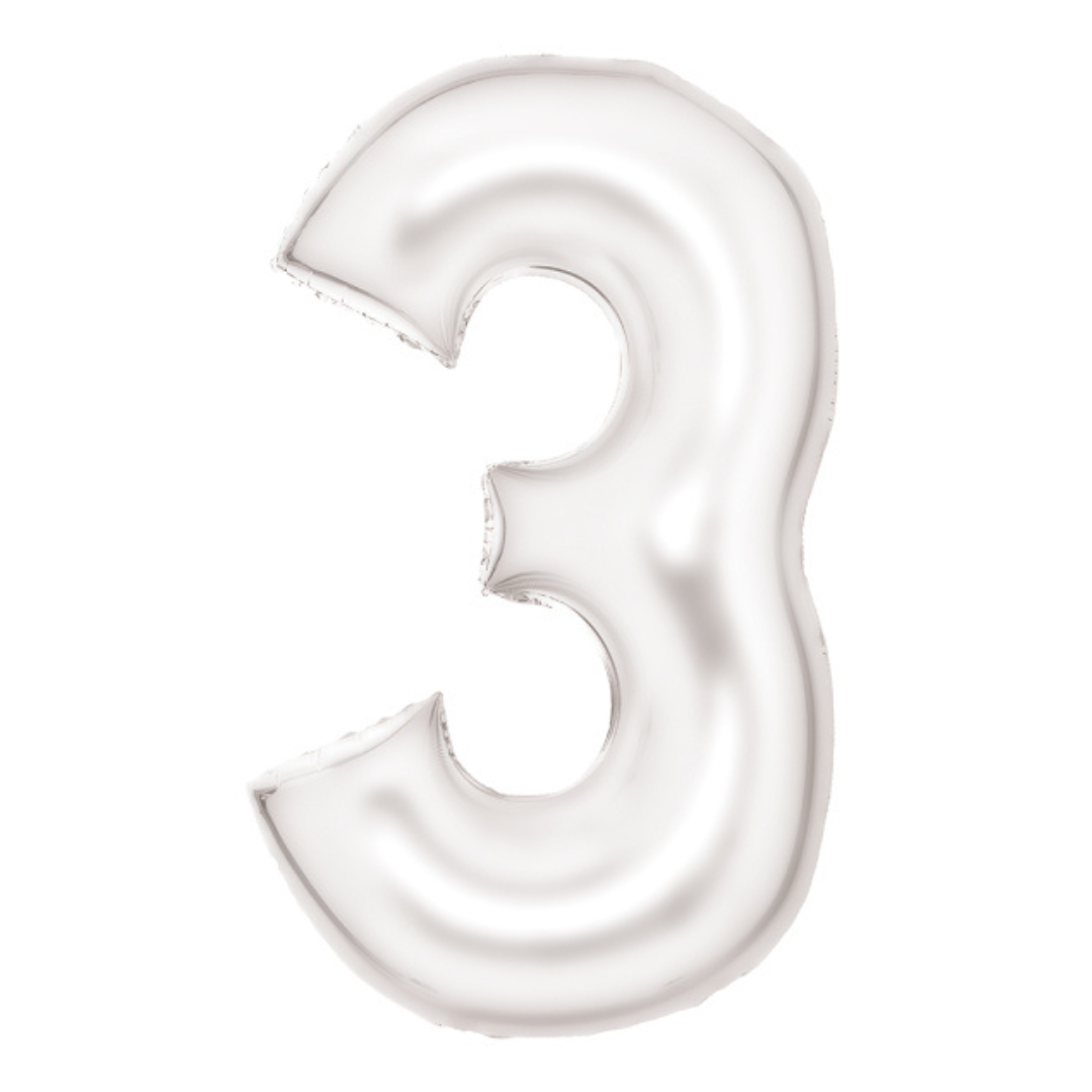 FOIL BALLOON LARGE SILK WHITE THREE 3