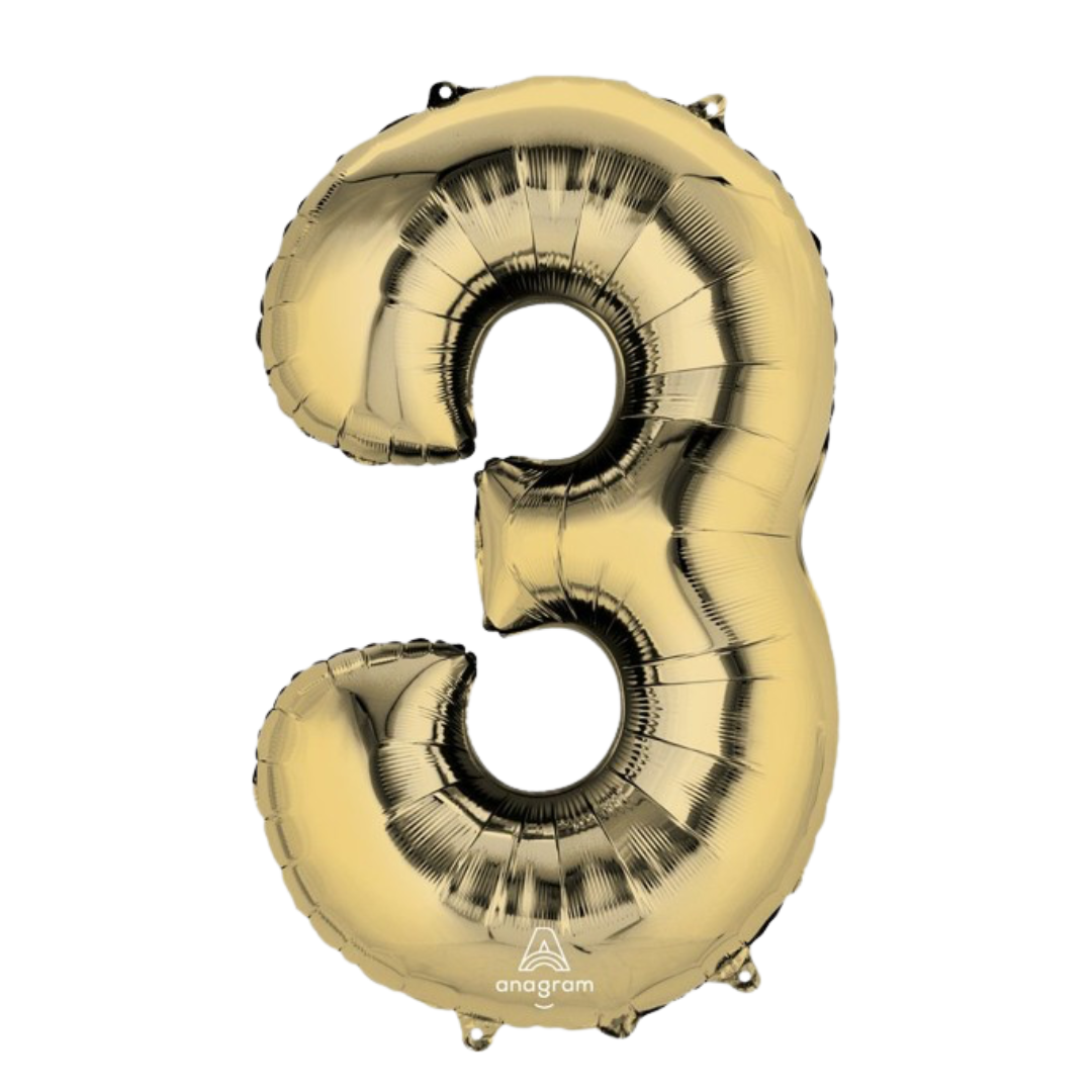 FOIL BALLOON LARGE WHITE GOLD THREE 3