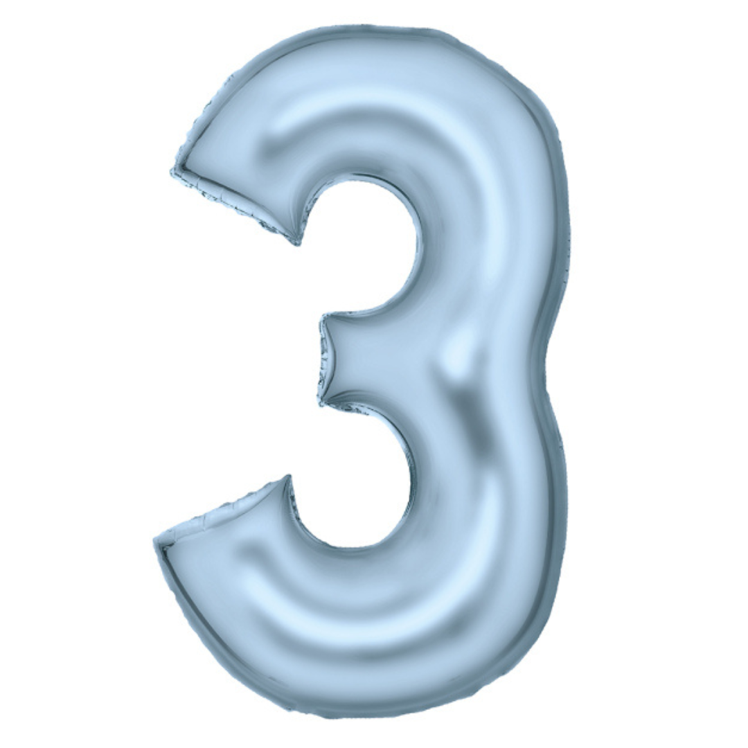 FOIL BALLOON LARGE PASTEL BLUE THREE 3