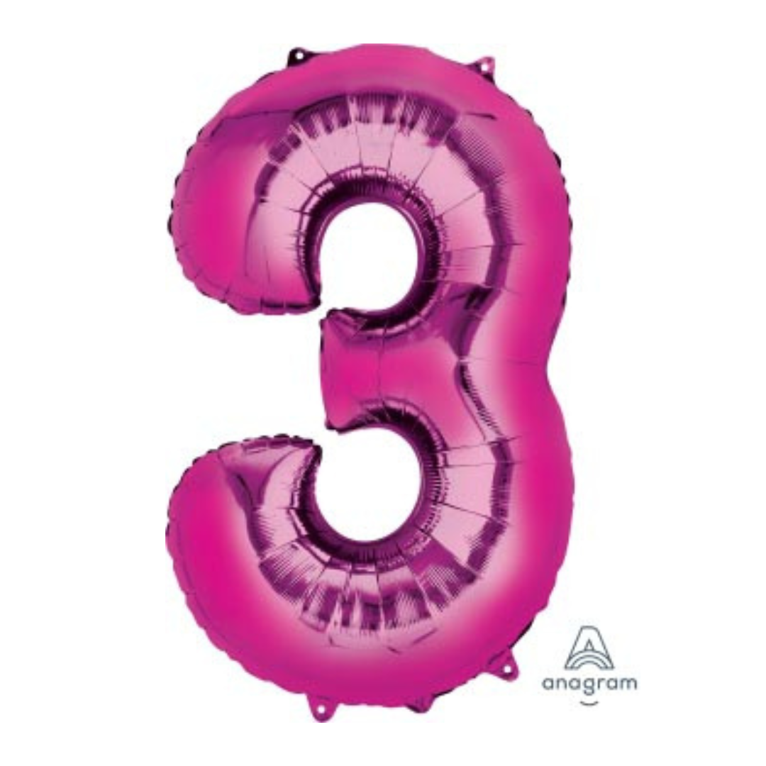 FOIL BALLOON LARGE CERISE PINK THREE 3