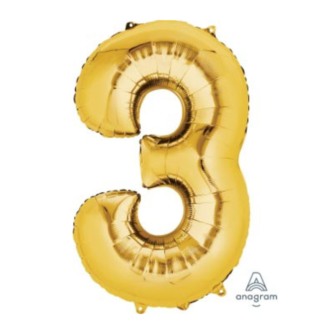 FOIL BALLOON LARGE YELLOW GOLD THREE 3