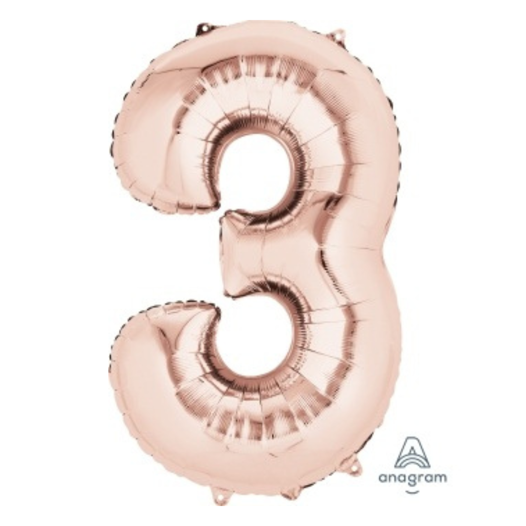 FOIL BALLOON LARGE ROSE GOLD THREE 3
