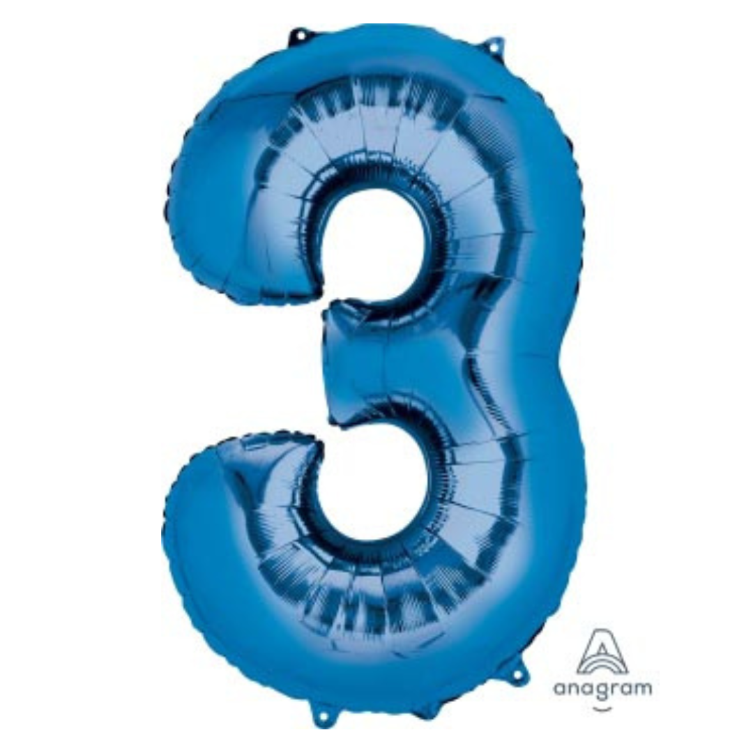 FOIL BALLOON LARGE BLUE THREE 3