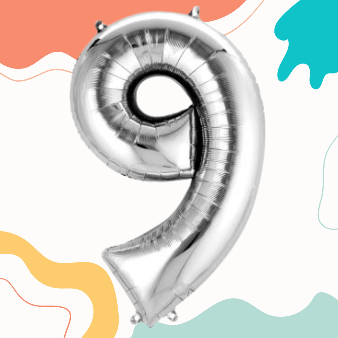 FOIL BALLOON LARGE SILVER NINE 9