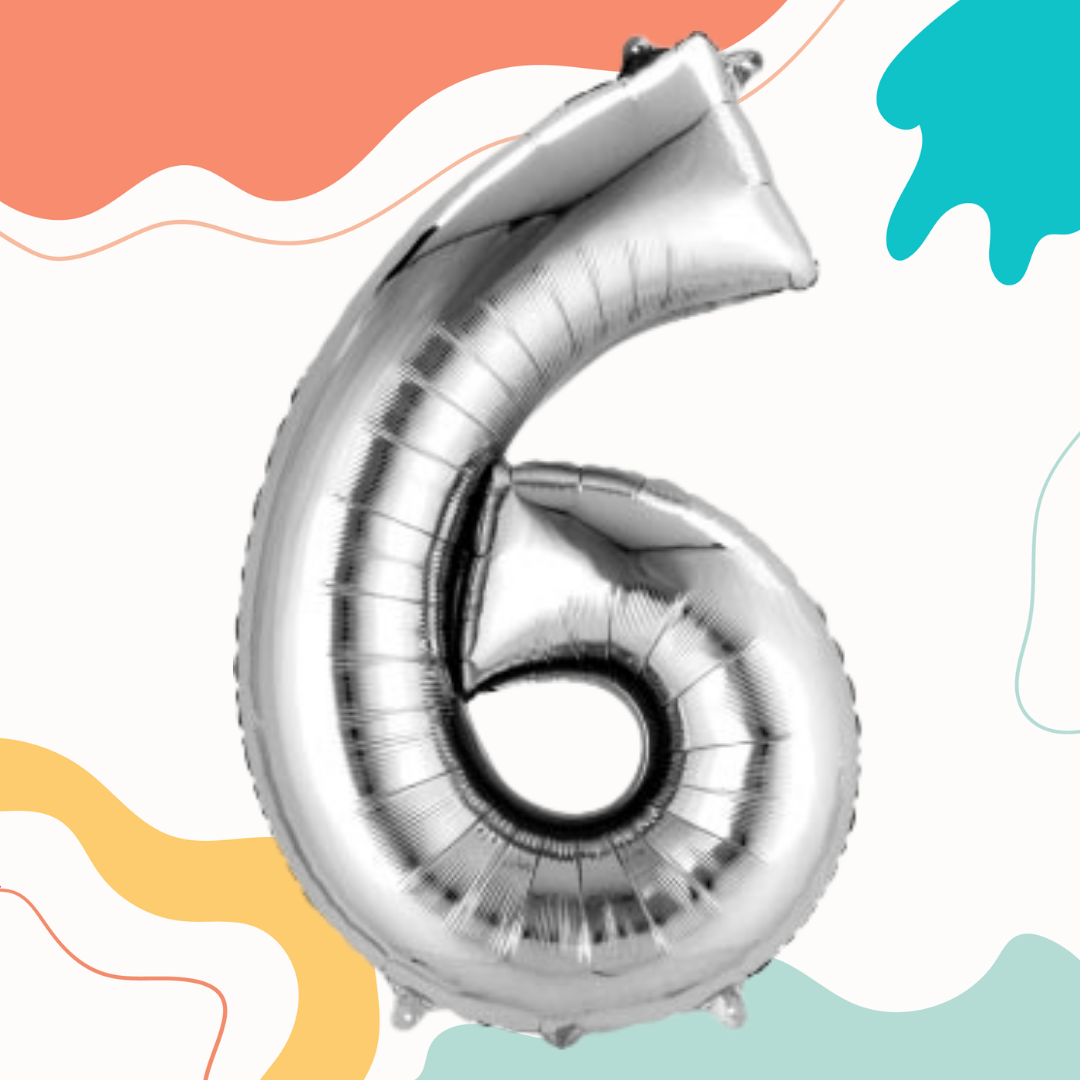 FOIL BALLOON LARGE SILVER SIX 6
