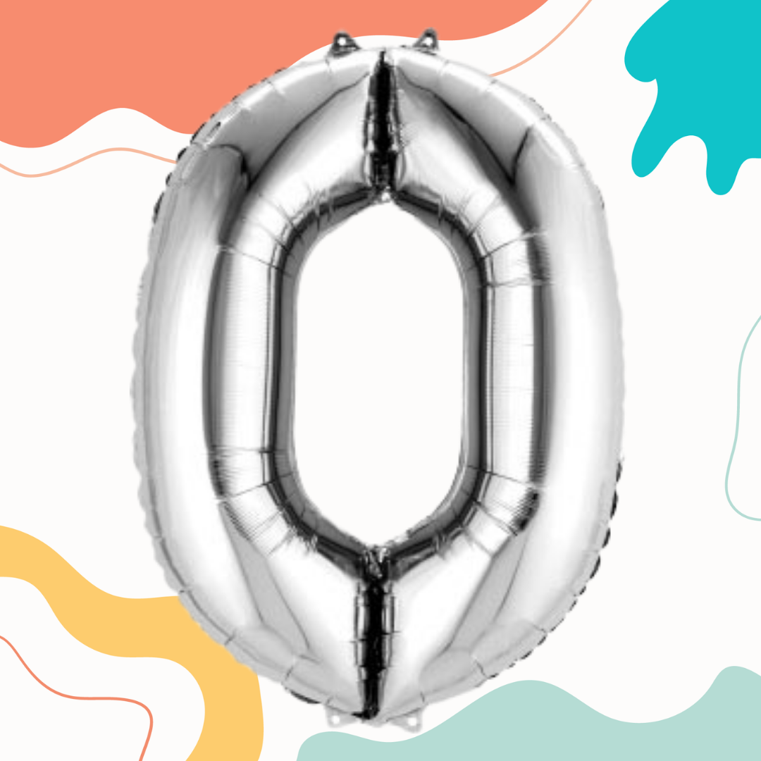 FOIL BALLOON LARGE SILVER ZERO 0