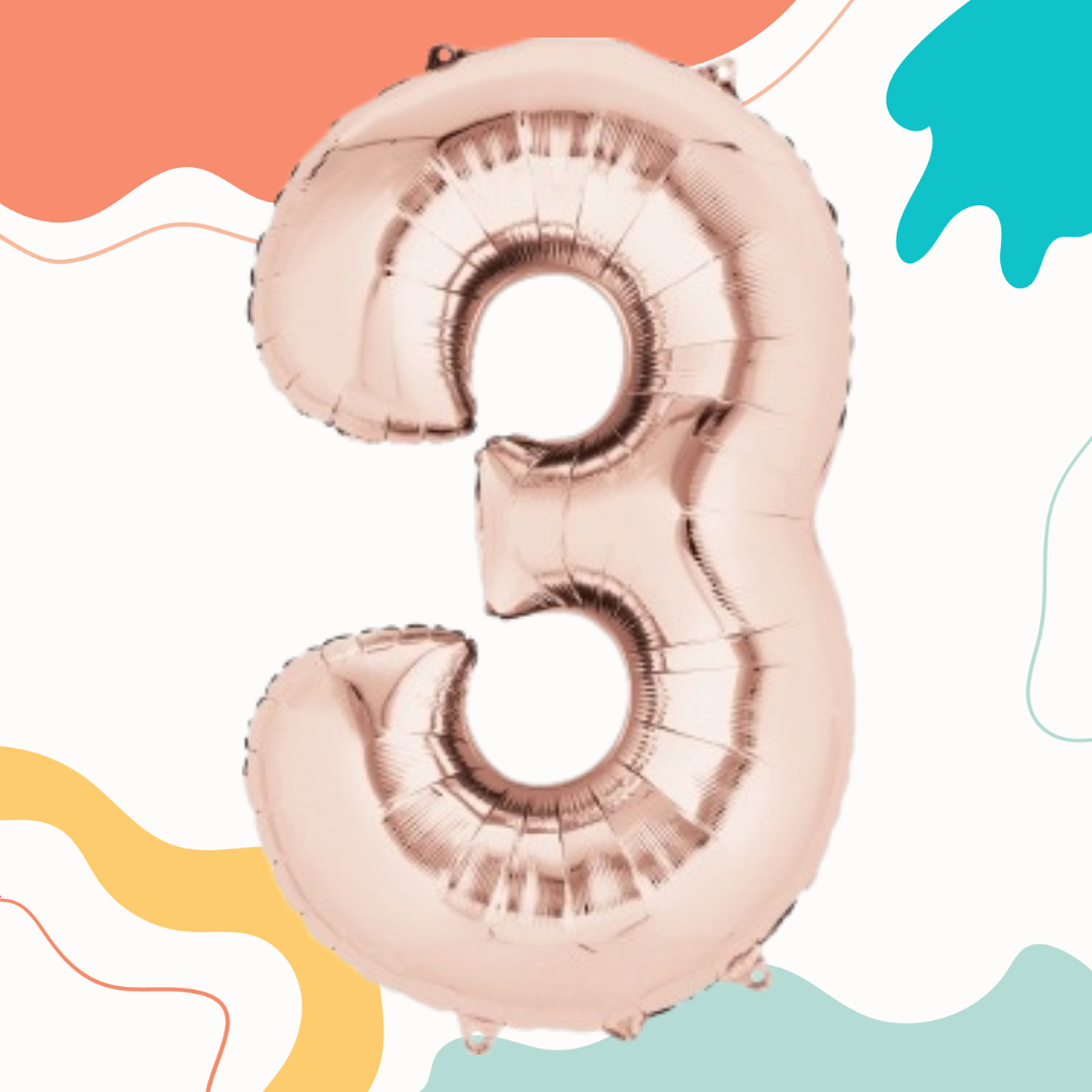 FOIL BALLOON LARGE ROSE GOLD THREE 3