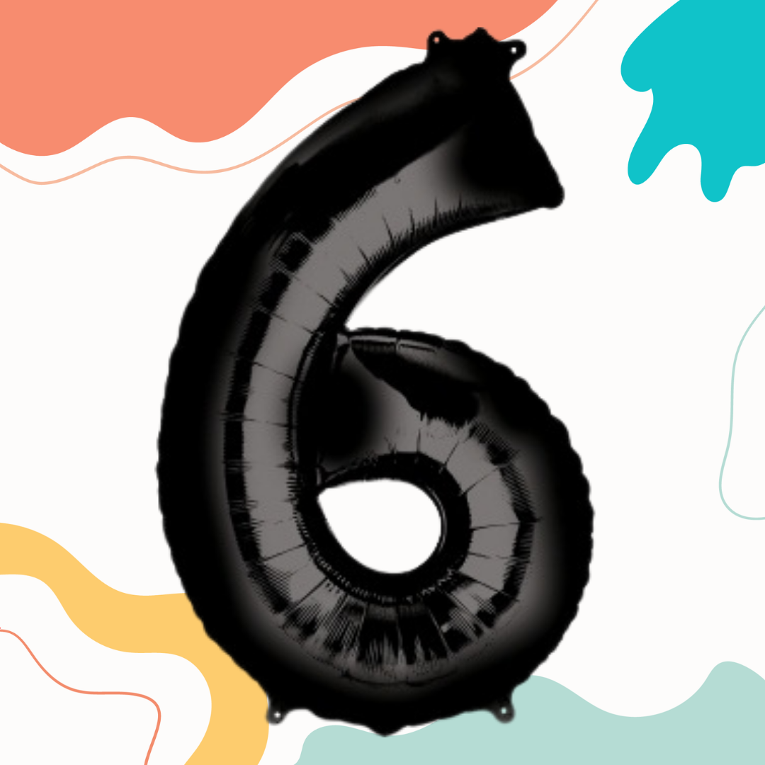FOIL BALLOON LARGE BLACK SIX 6