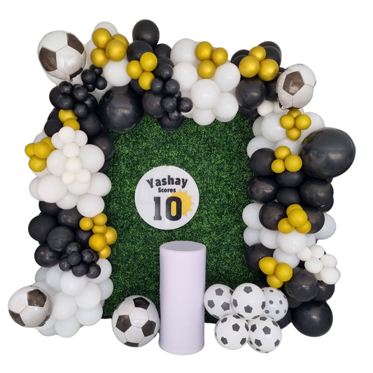 SOCCER EVENT DECOR Green Backdrop Balloon Garland and Plinth
