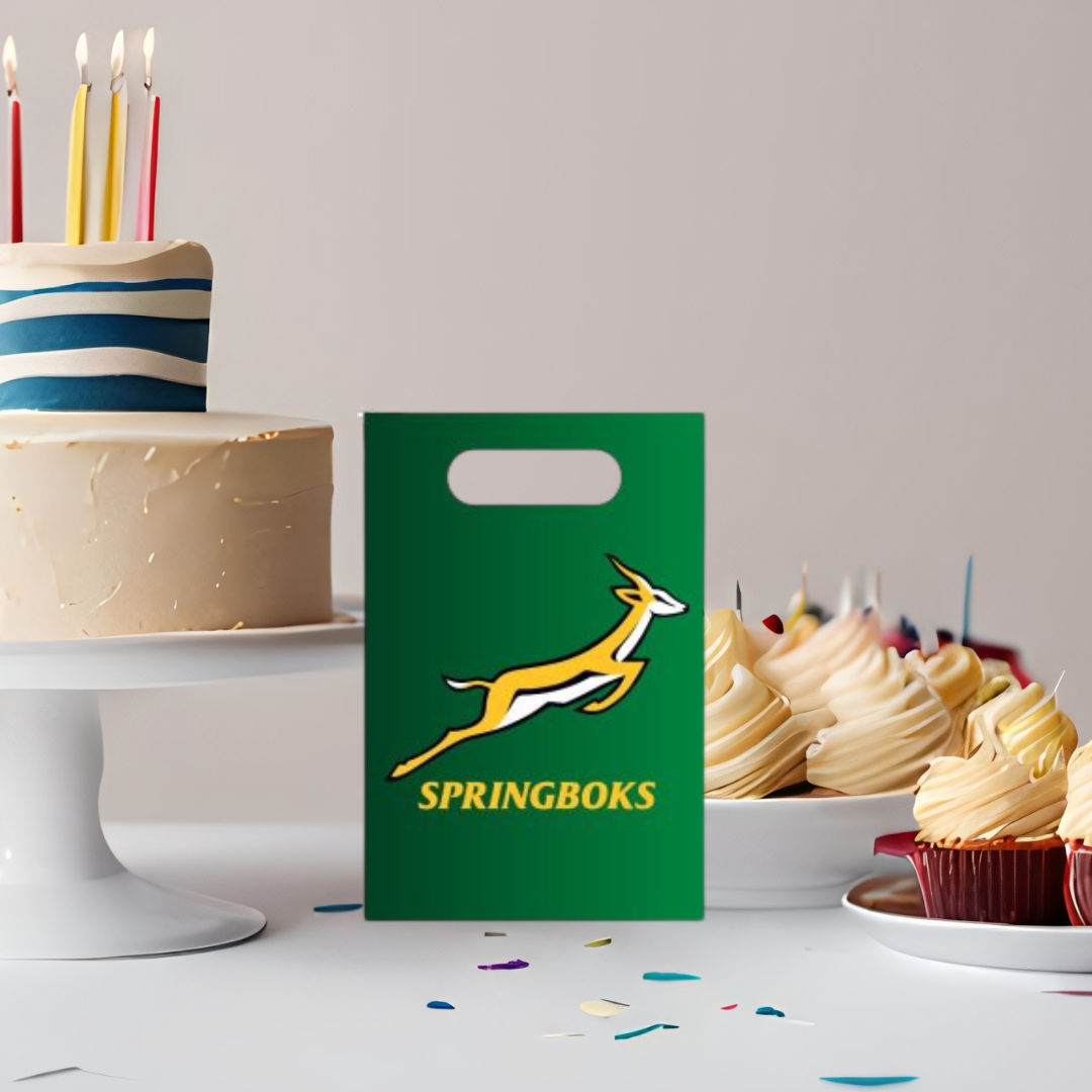 Springbok-Themed Paper Party Bags β Pack of 8