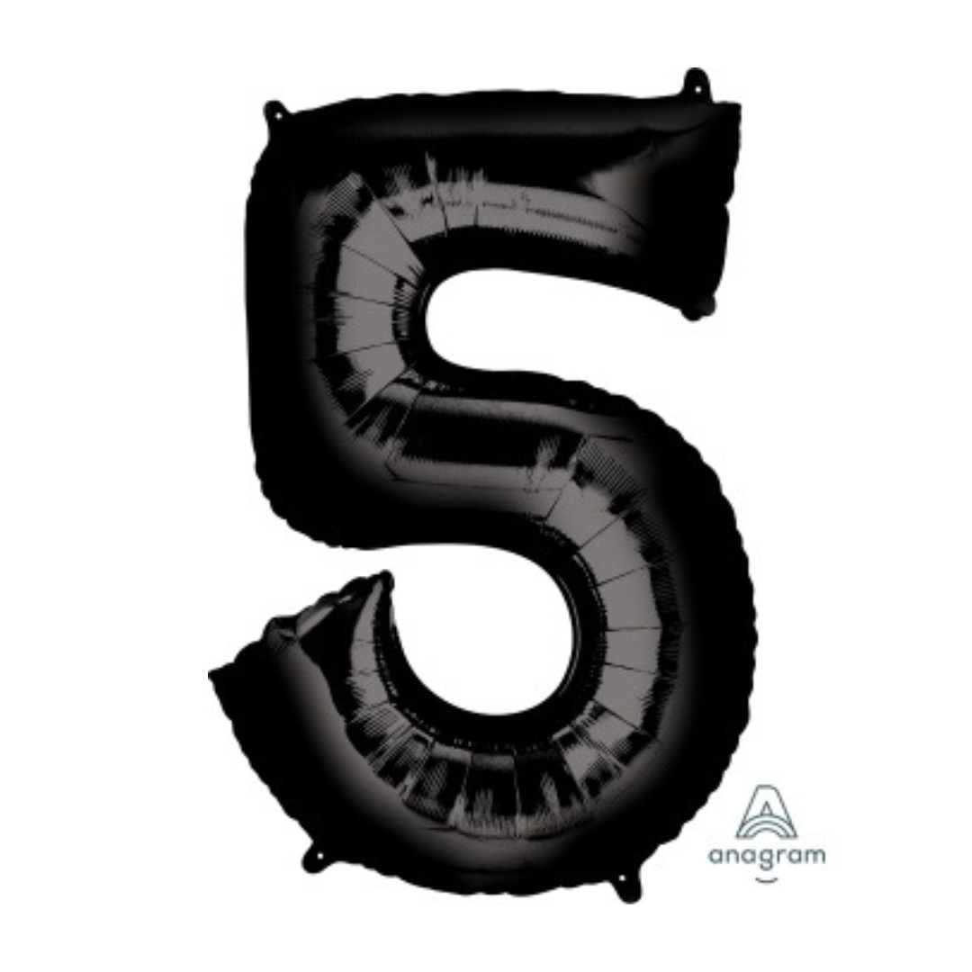 FOIL BALLOON LARGE BLACK FIVE 5