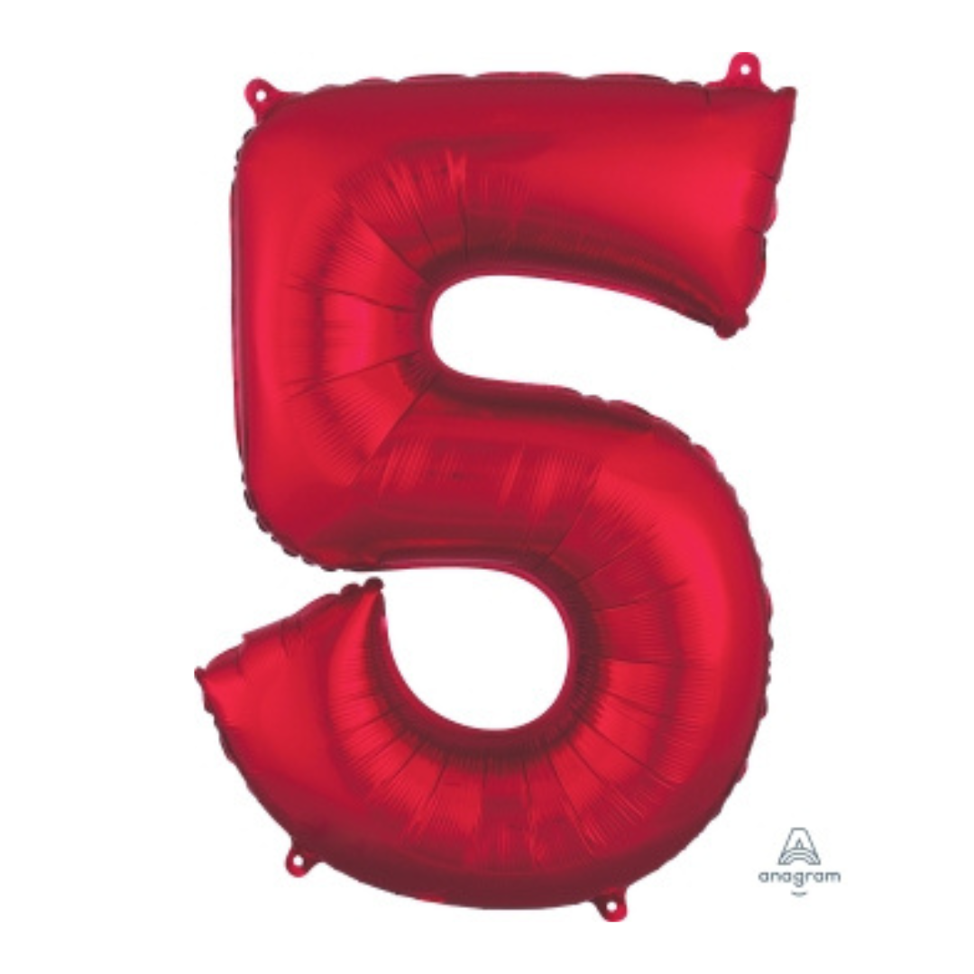 FOIL BALLOON LARGE RED FIVE 5