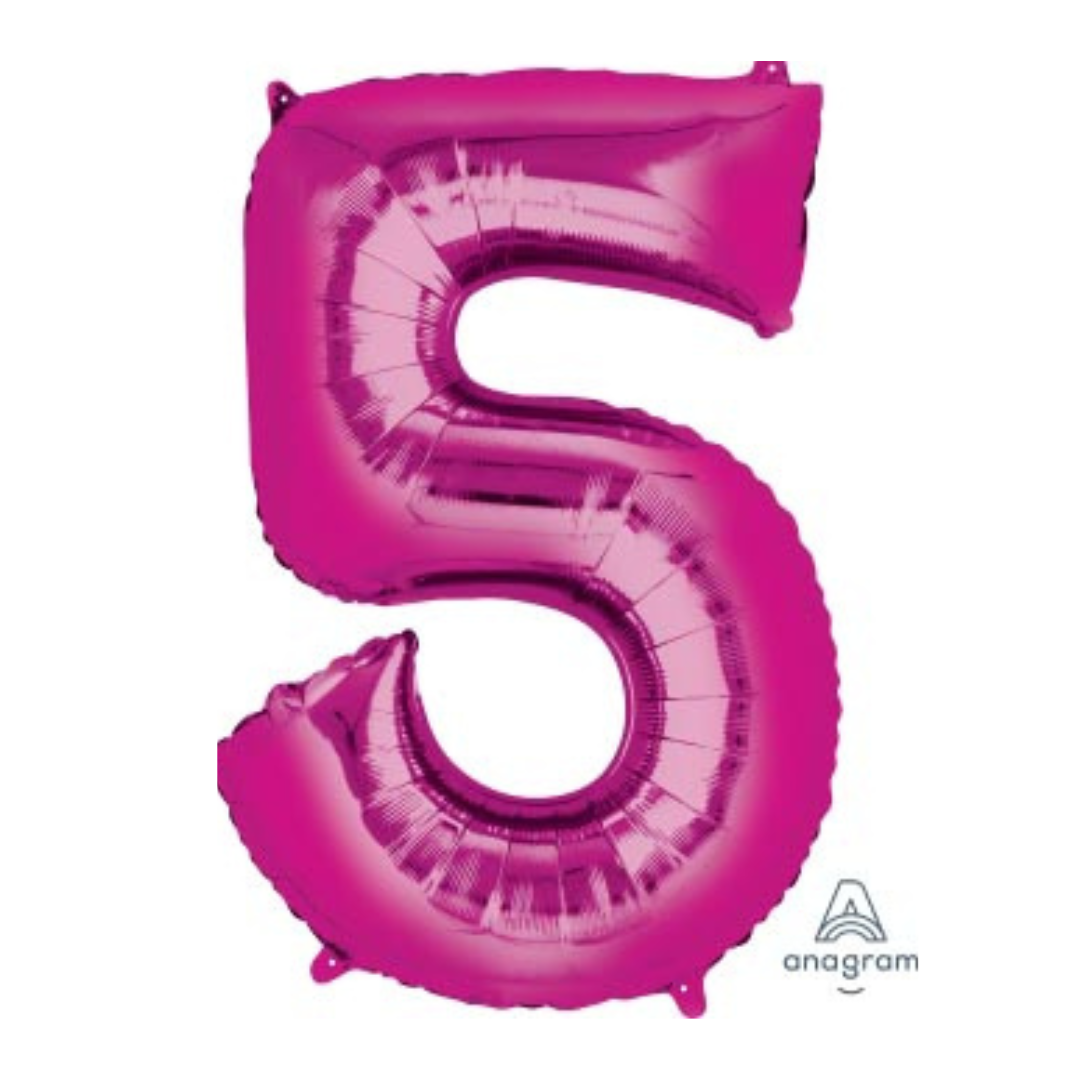 FOIL BALLOON LARGE CERISE PINK FIVE 5