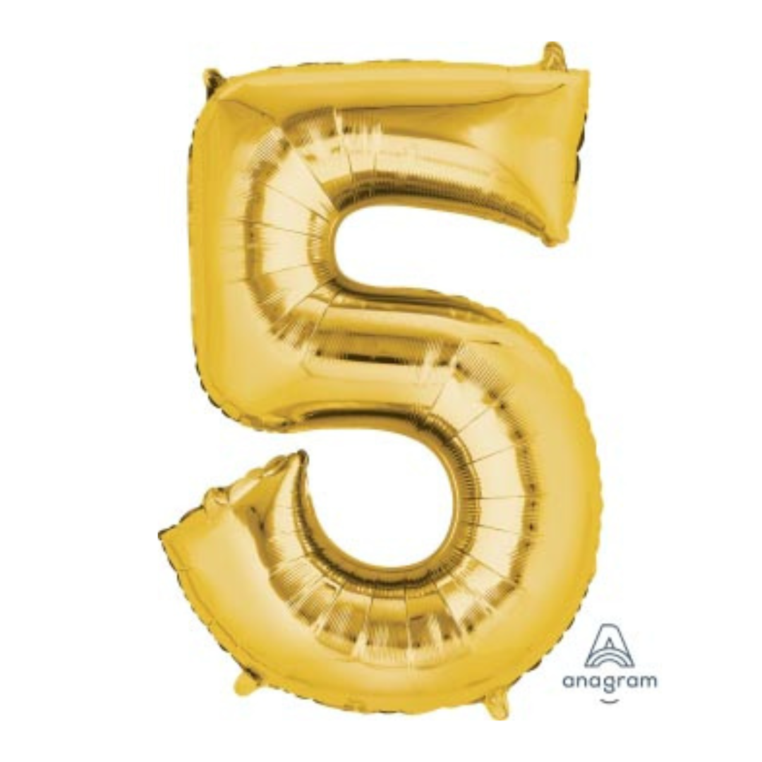 FOIL BALLOON LARGE YELLOW GOLD FIVE 5