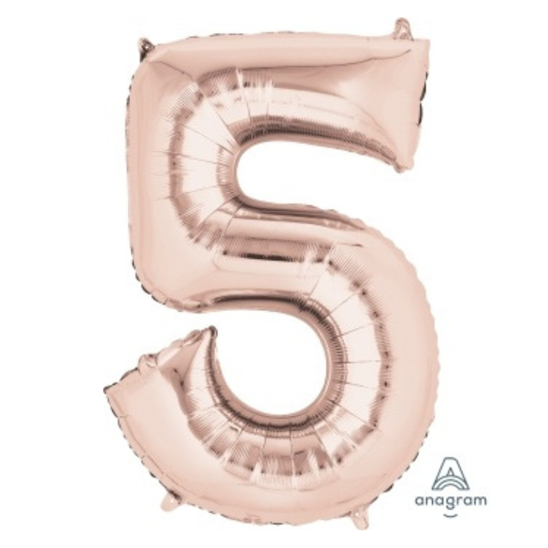 FOIL BALLOON LARGE ROSE GOLD FIVE 5
