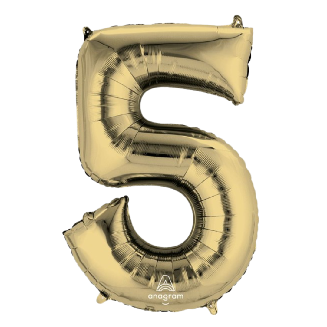FOIL BALLOON LARGE WHITE GOLD FIVE 5