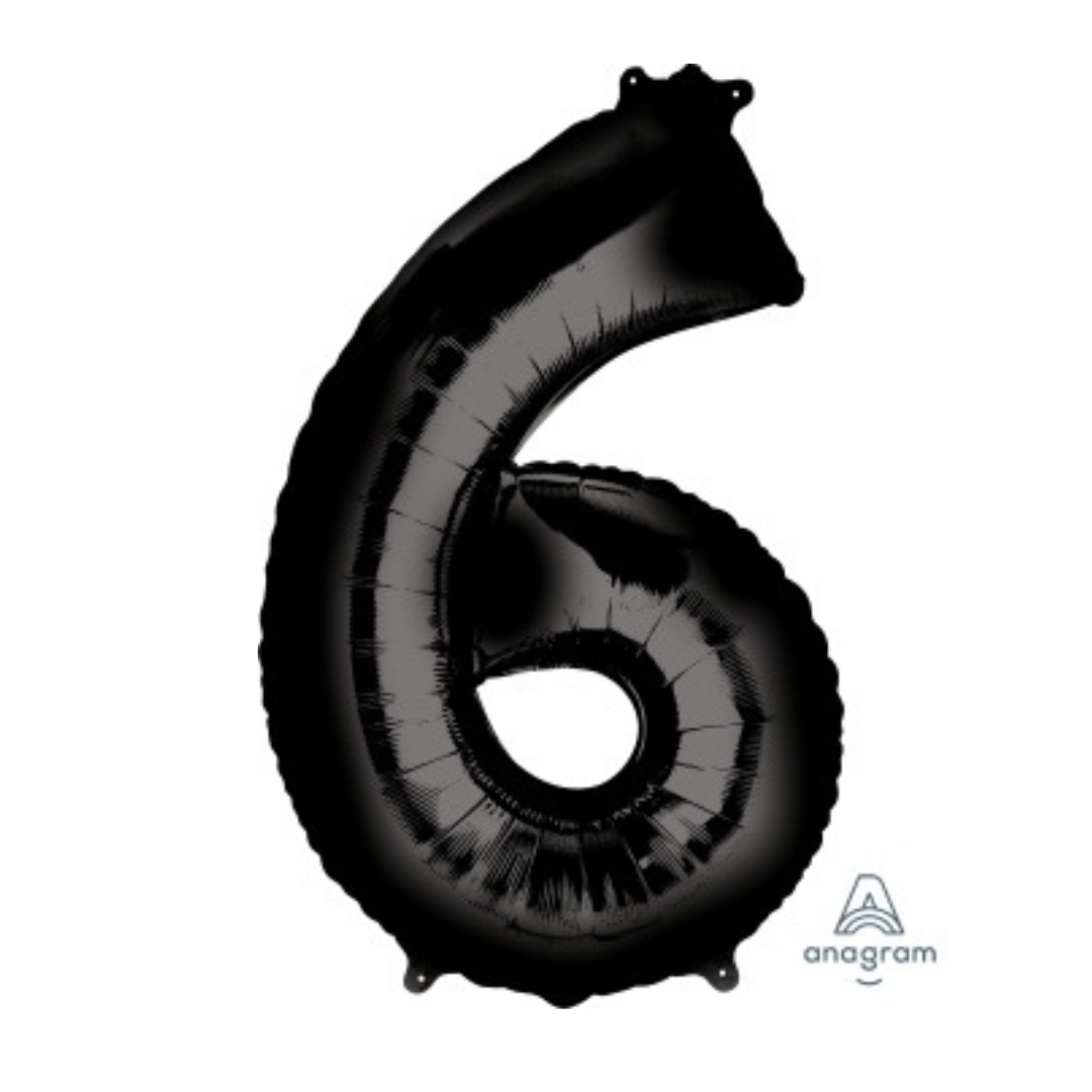 FOIL BALLOON LARGE BLACK SIX 6