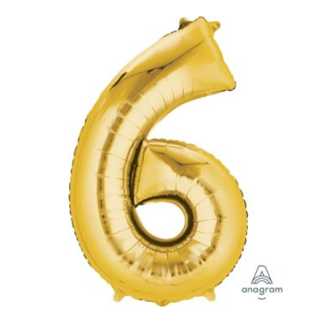 FOIL BALLOON LARGE YELLOW GOLD SIX 6