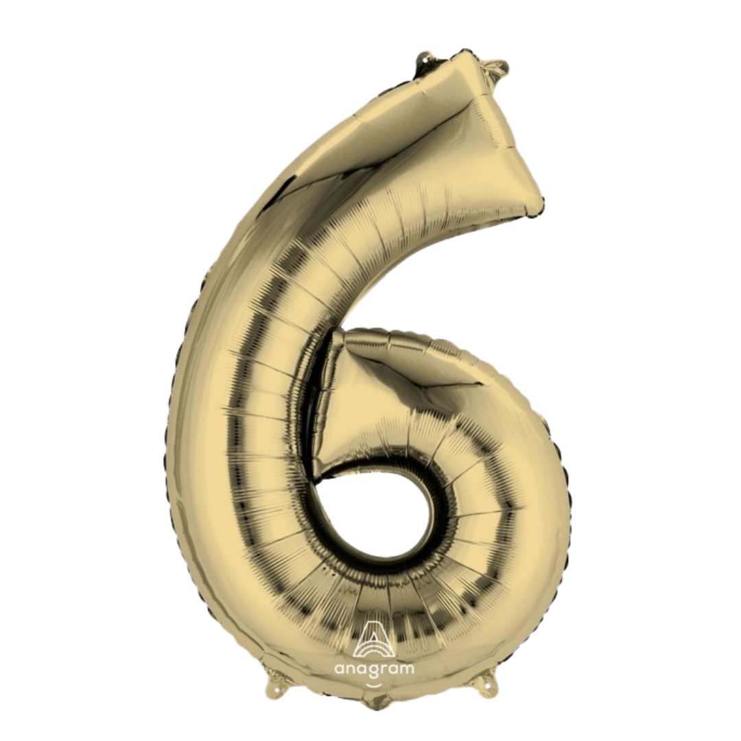 FOIL BALLOON LARGE WHITE GOLD SIX 6