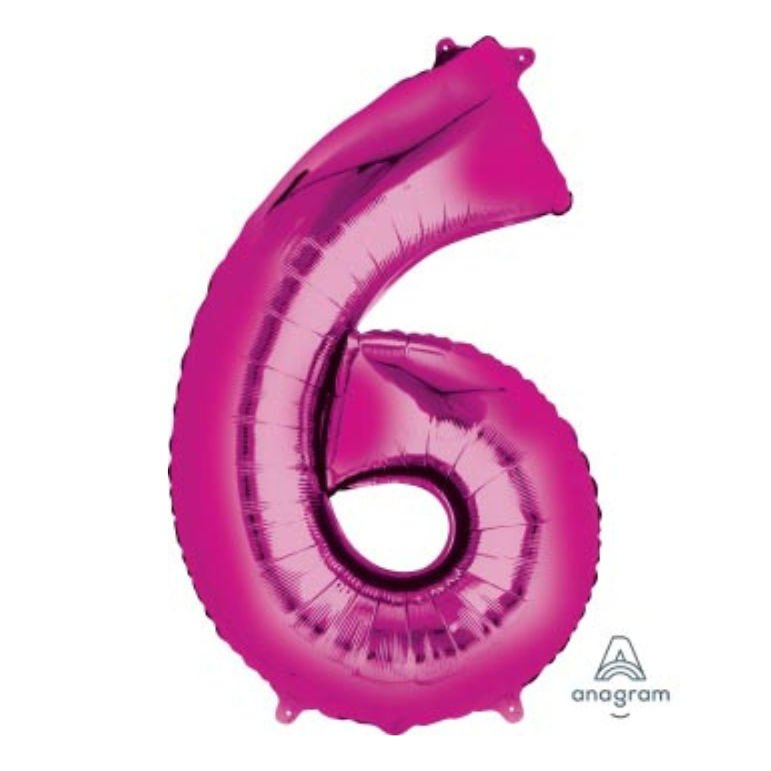 FOIL BALLOON LARGE CERISE PINK SIX 6