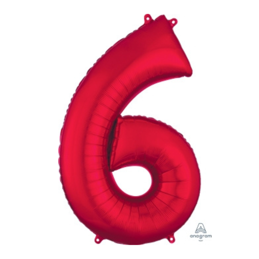 FOIL BALLOON LARGE RED SIX 6