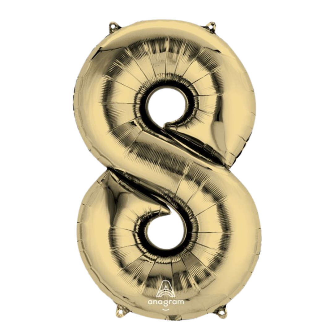 FOIL BALLOON LARGE WHITE GOLD EIGHT 8
