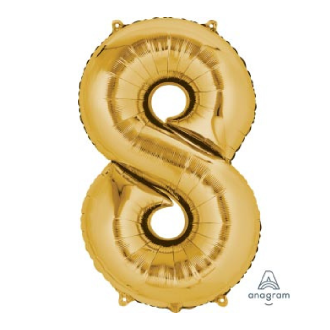 FOIL BALLOON LARGE YELLOW GOLD EIGHT 8