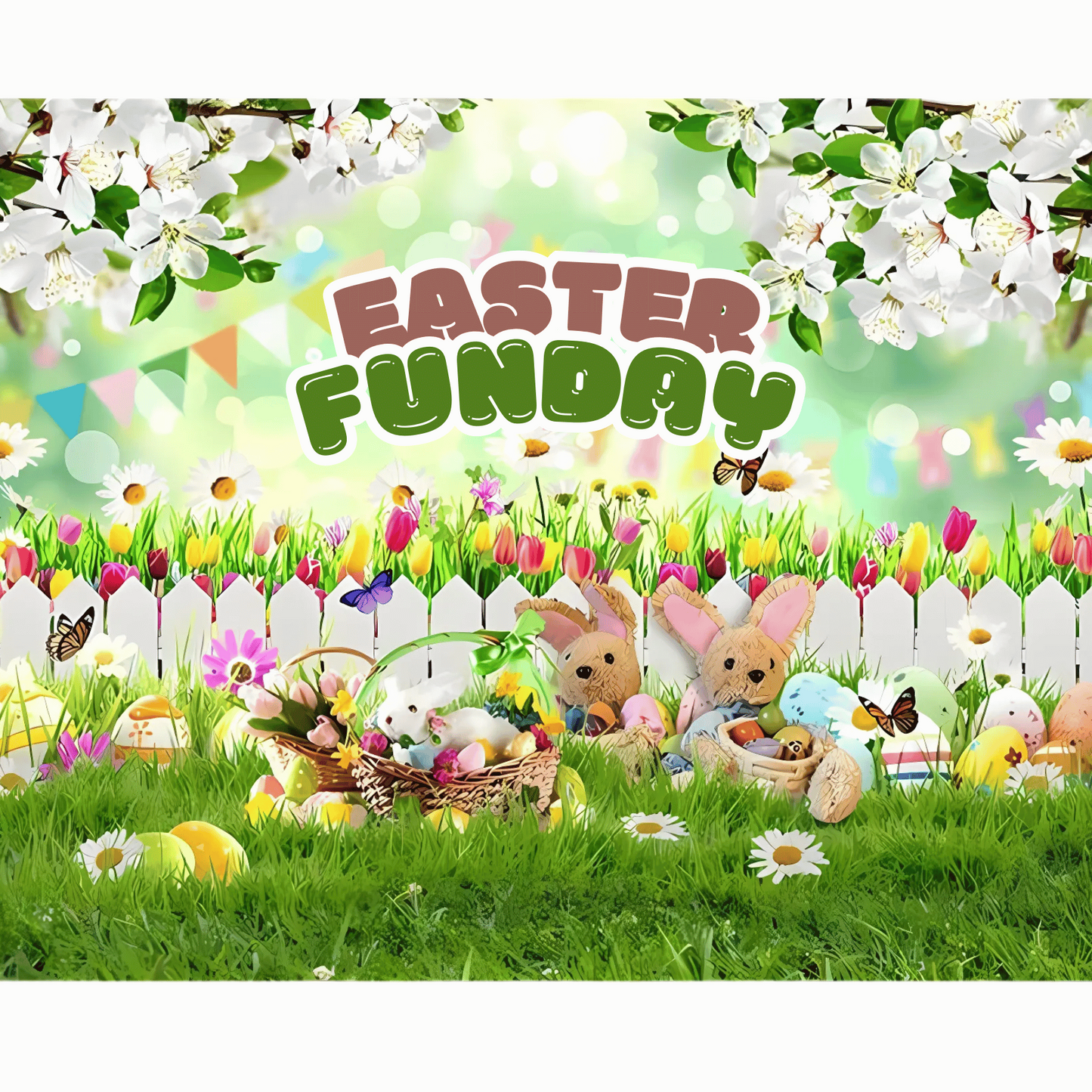 Easter Funday PVC Banner with eyelets for outdoor events, 1300mm x 1500mm