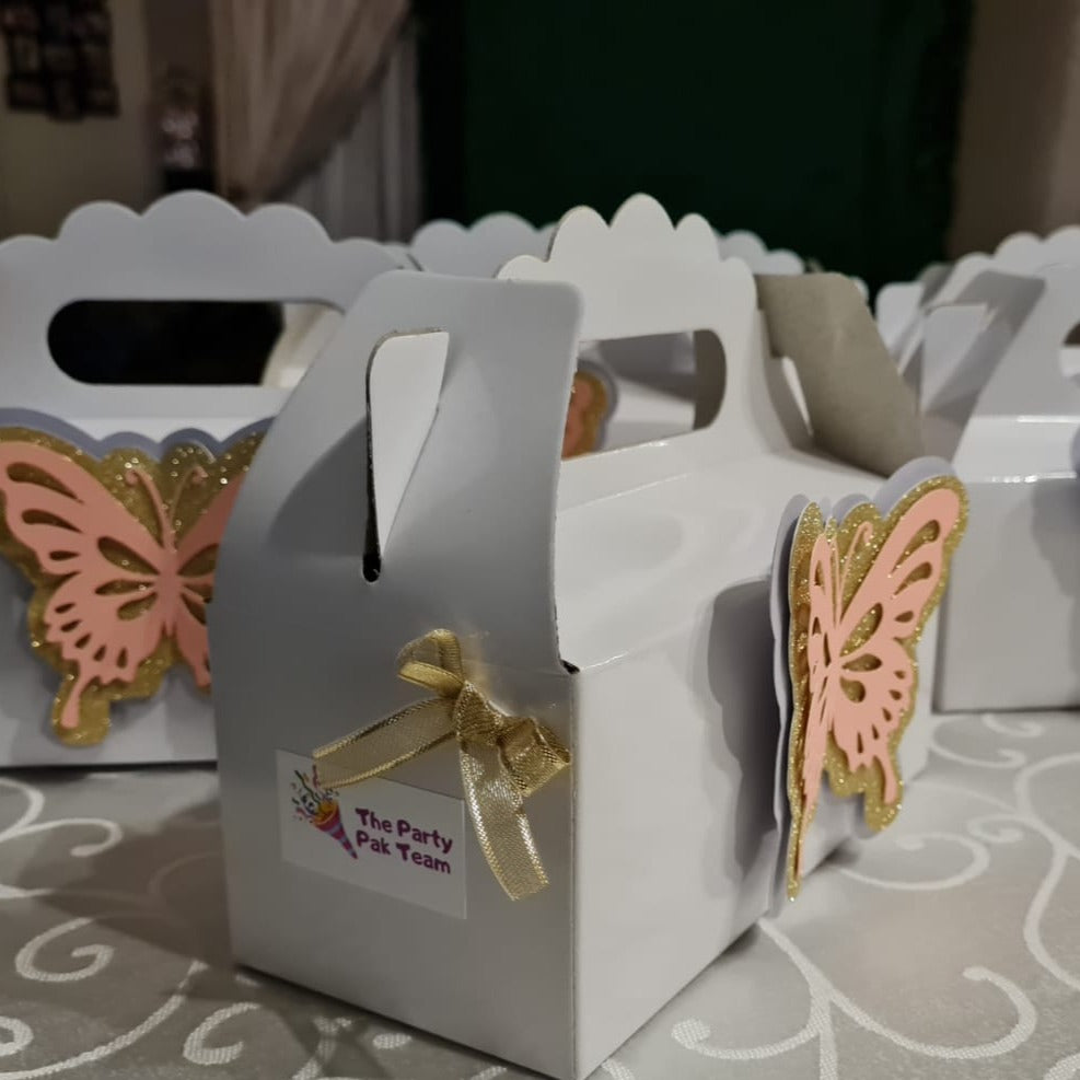 BUTTERFLY PARTY PACK 5 BOXES only, personalized kiddies birthday party themed decor party boxes customized