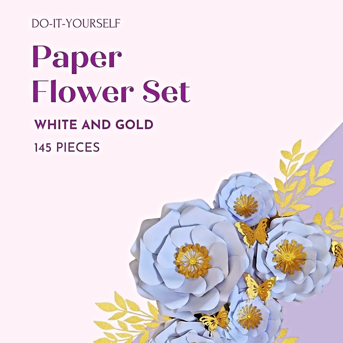 DO IT YOURSELF SET OF 5 PAPER FLOWERS WITH PAPER BUTTERFLIES AND LEAVES BRIGHT PINK/CERISE AND GOLD, Nursery paper flowers, nursery decor, paper flowers backdrop, birthday, baby shower