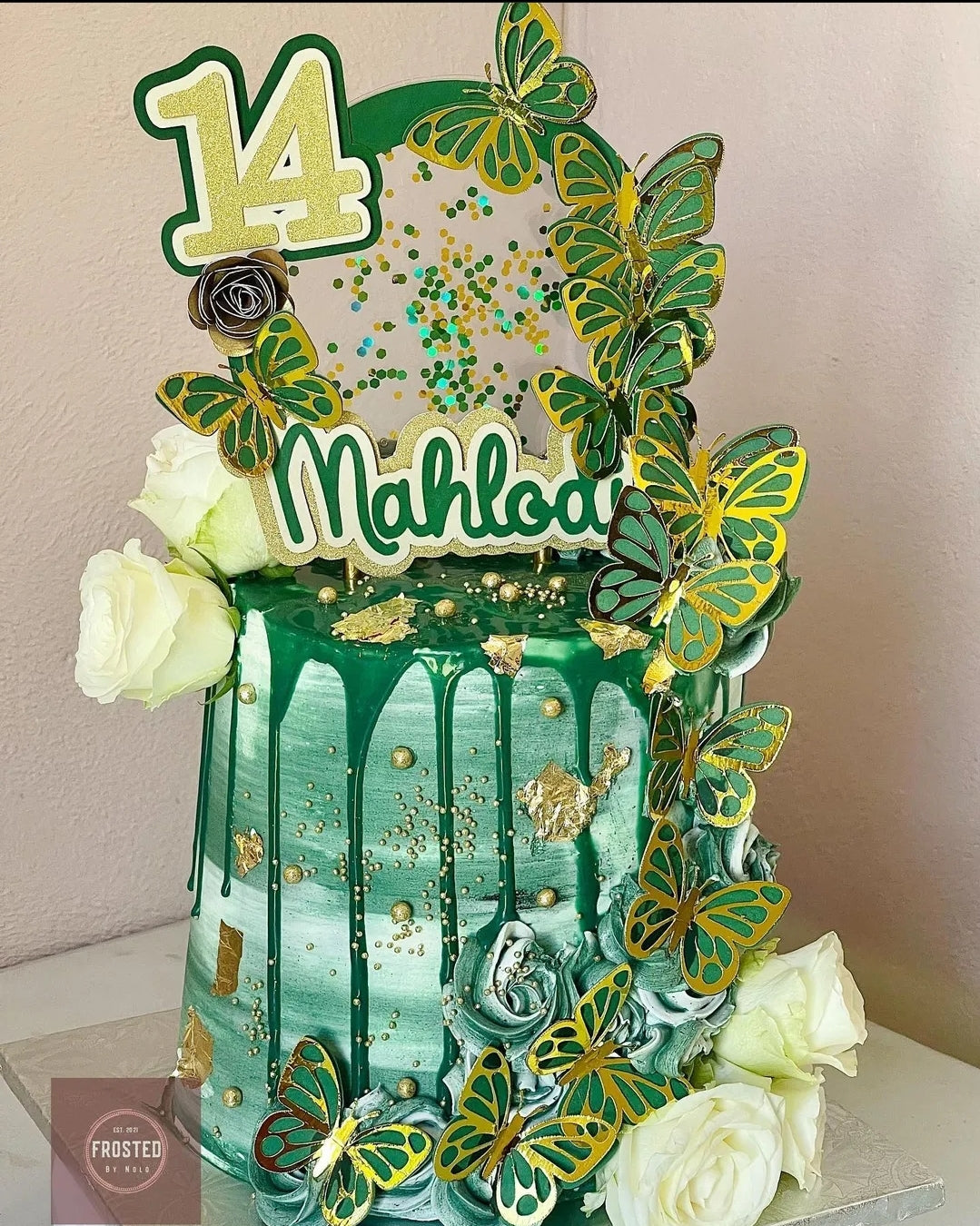 BUTTERFLY CAKE TOPPER birthday party themed decor glitter shaker style personalized with name and age