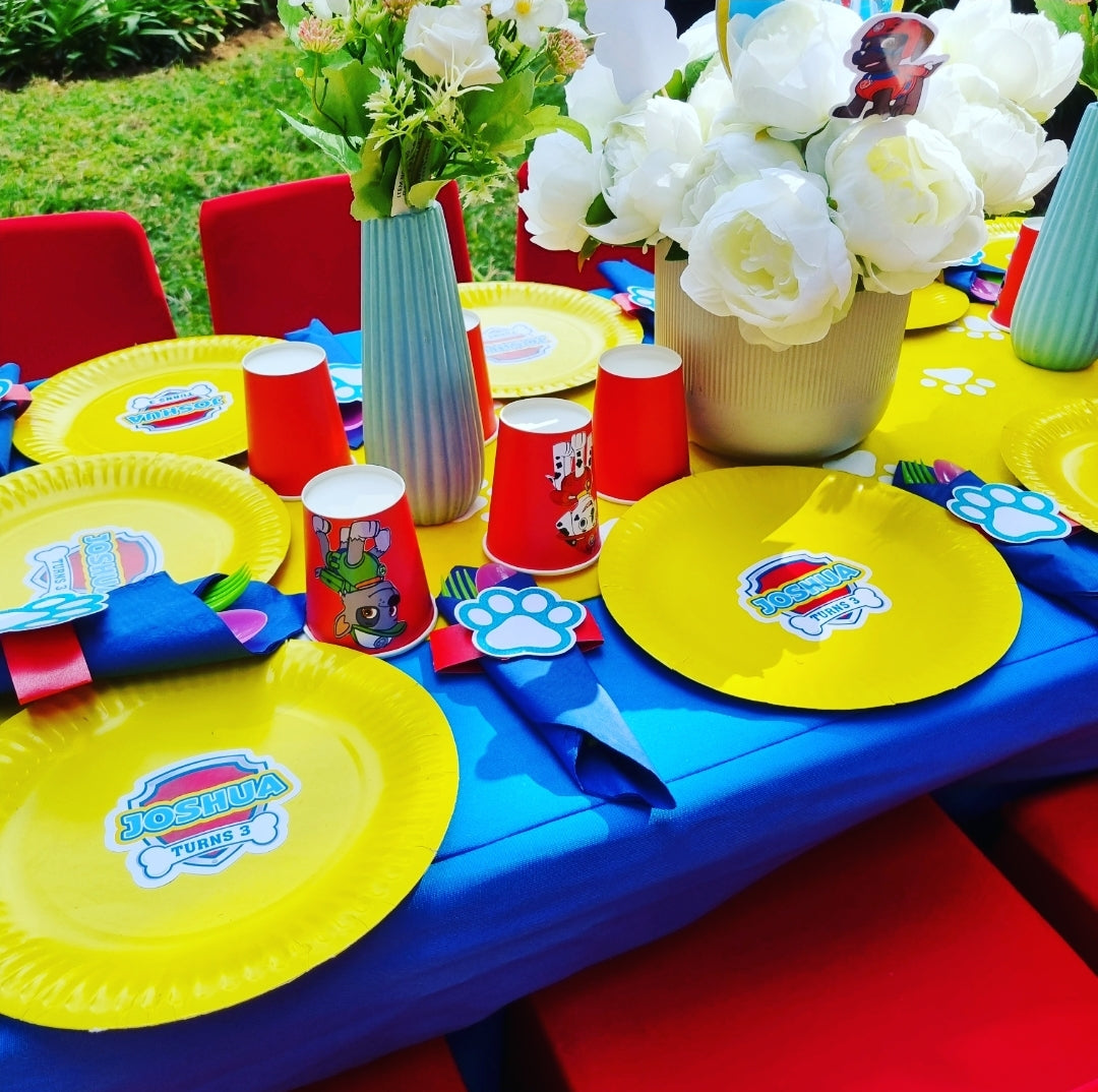 Kiddies Table and Chair Setup for 6, personalized kiddies birthday party themed decor party customized
