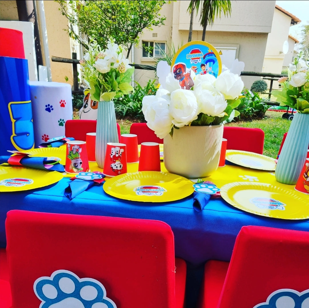 Kiddies Table and Chair Setup for 6, personalized kiddies birthday party themed decor party customized