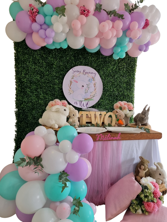 SOME BUNNY PARTY DECOR Rectangular Faux Green Backdrop Balloon Garland Main Table