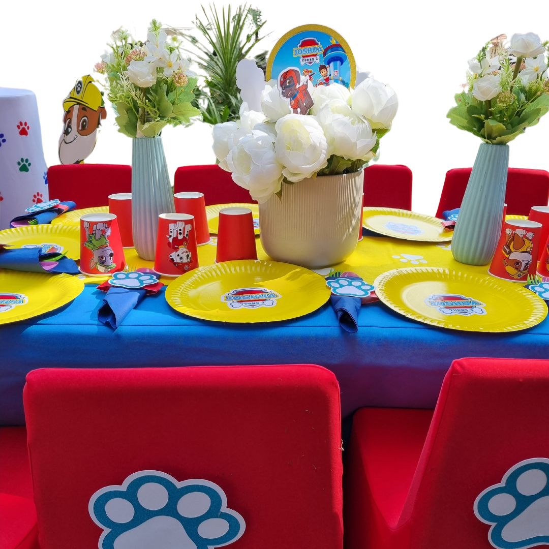 Kiddies Table and Chair Setup for 6, personalized kiddies birthday party themed decor party customized